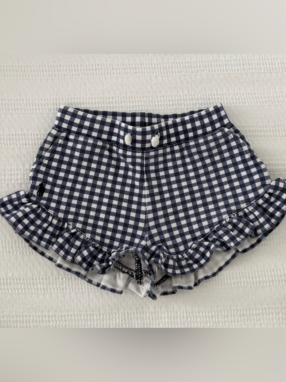 Polo by Ralph Lauren Navy and White Gingham Ruffle High-Waist Shorts